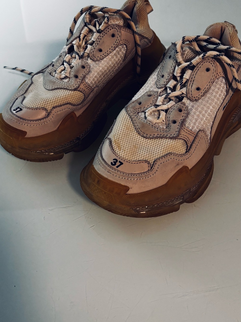 Balenciaga Chunky Sneakers in Beige and Brown Gum Sole